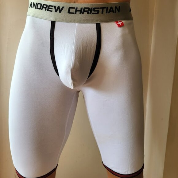 Andrew Christian Men's Long Boxer Briefs White Medium NEW - Picture 1 of 8